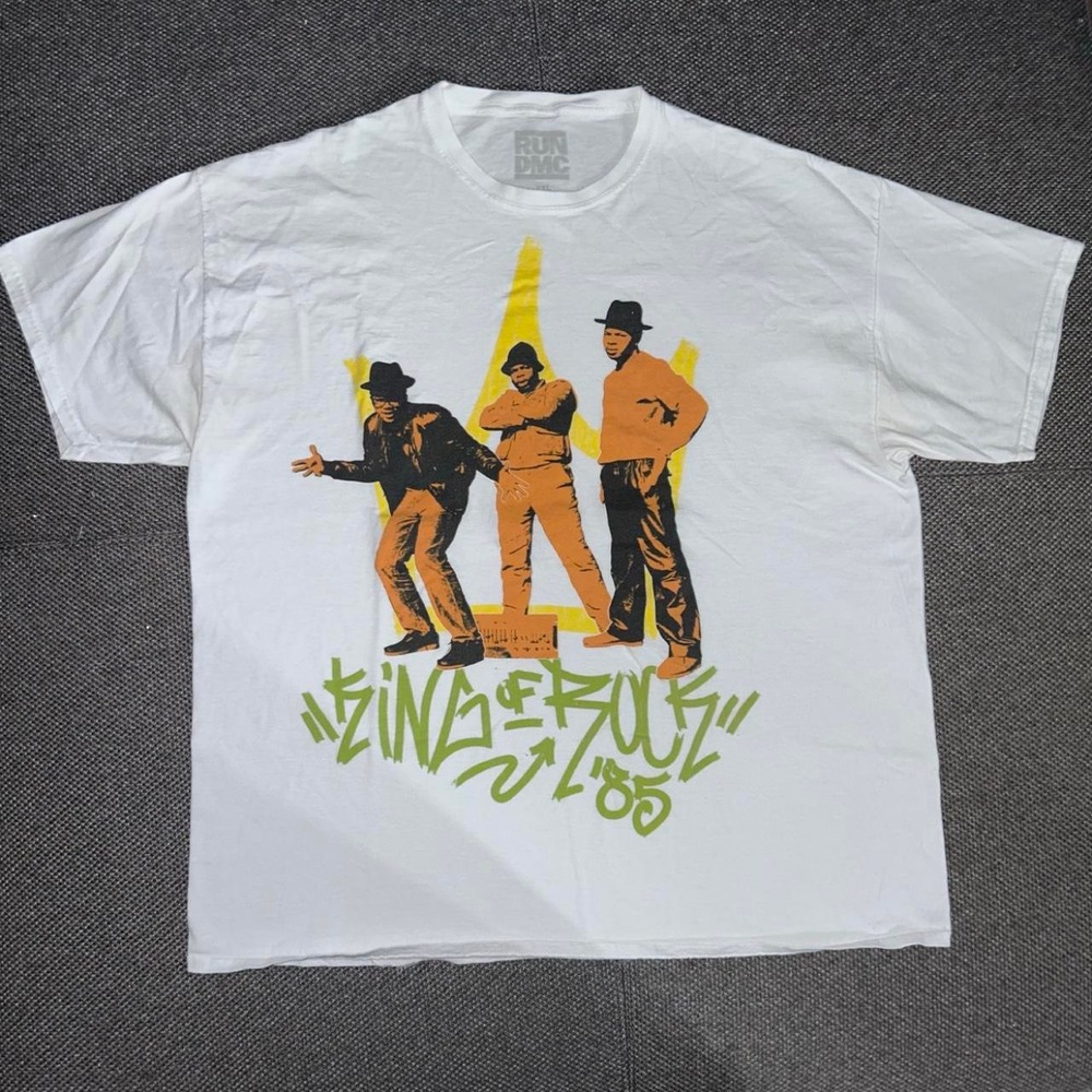 Run DMC King Of Rock White Short Sleeve Retro Streetwear Graphic T Shirt XL